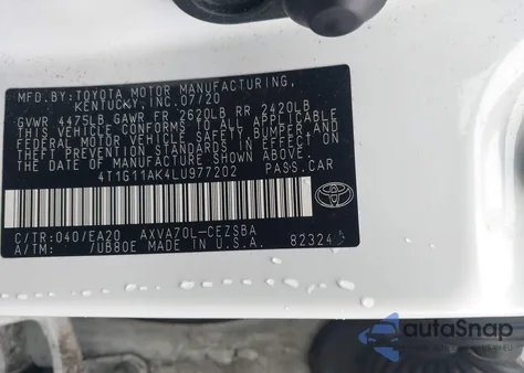 2020 Toyota Camry Se из США, поврежденный, VIN 4T1G11AK4LU977202